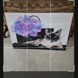 CHANEL Black and Purple Cat Canvas Art
